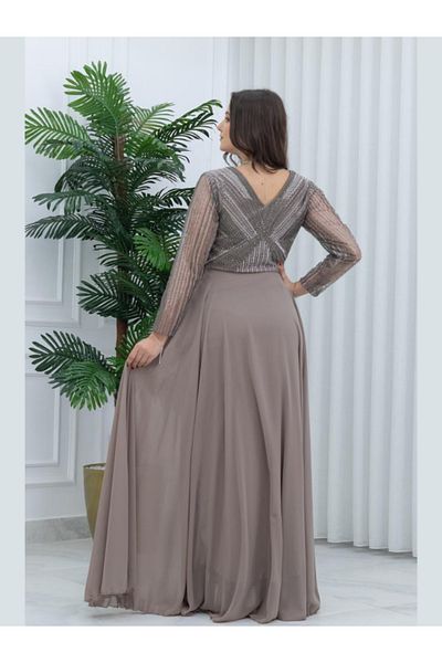 Nice Model Elegant Long Chiffon Dress Crystal Embroidered Evening Gown Women Party Formal Wear Special Event