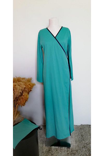 Plistre 1998_Practical Side Tie Double Breasted Piping Belted 100% Cotton Fabric Hijab Prayer Dress