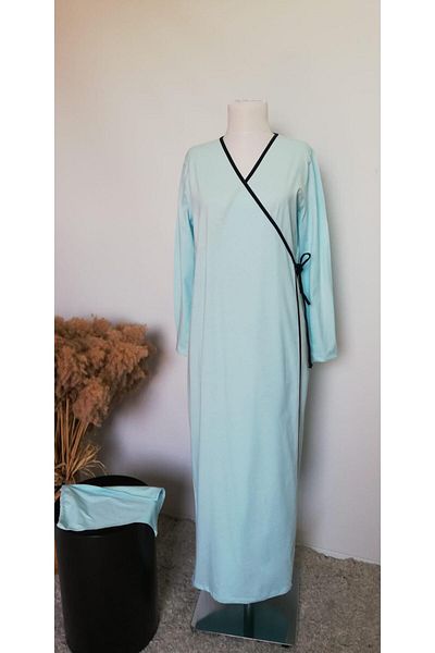 Plistre 1998_Practical Side Tie Double Breasted Piping Belted 100% Cotton Fabric Hijab Prayer Dress
