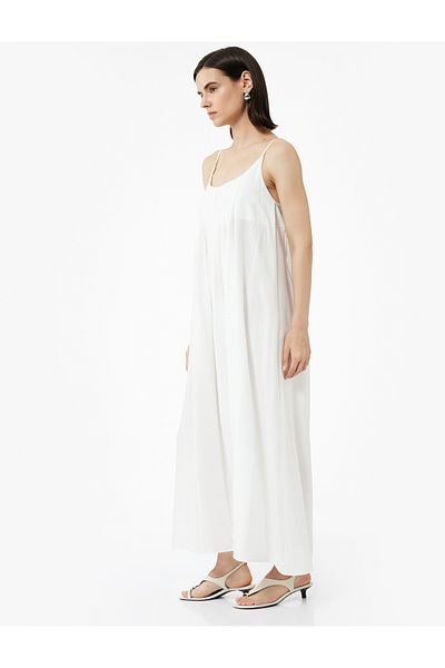 Koton Viscose Fabric Comfortable Fit Midi Length Slim Strap Flared Dress