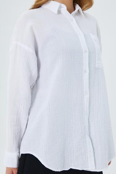 Mixray 3833 Model White Muslin Oversize Shirt - with Pockets