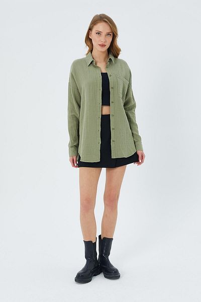 Mixray Çağla - Women's Oversize Muslin Pocket Shirt 3833