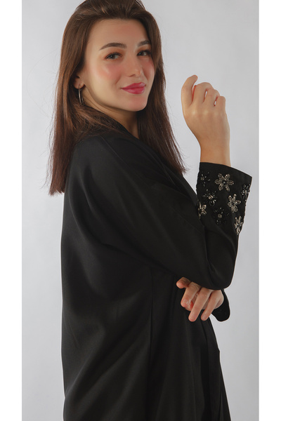 outline Abaya with beaded rose embroidery