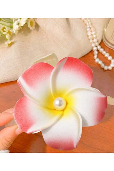 LO ADORO 2Pcs Red White Lotus Flower Buckle Set of 2 Women Children Orchid Buckle Summer Buckle Hair Accessories