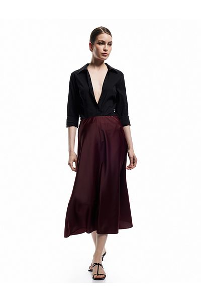 Koton Standard Waist Flared Midi Length Satin Skirt
