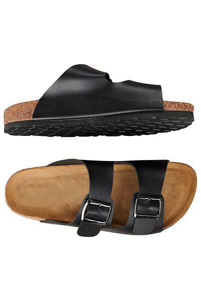 GEZER Men's Slippers Summer Double Buckle Black 14635