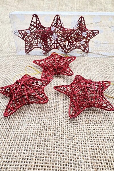 BeySüS Yılbaşı Çam Ağacı Süsü Tel Yıldız Kırmızı 6 Lı 8 Cm