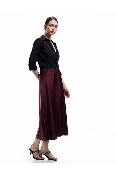 Koton Standard Waist Flared Midi Length Satin Skirt