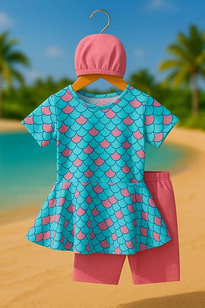 My Kids Wear Three Piece Bonnet Swimsuit for Girls