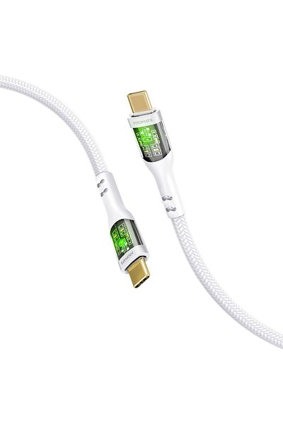Promate كابل USB-C بطول 120 سم، كابل Type-C فائق السرعة بقوة 60 وات مع شحن متزامن بسرعة 480 ميجابت في الثانية، غلاف شفاف أنيق