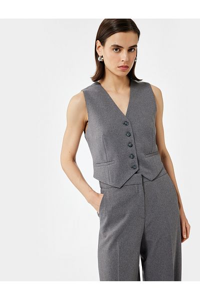 Koton V-Neck Buttoned Blazer Vest