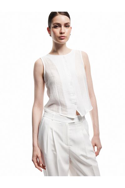 Koton Crew Neck Buttoned Sleeveless Blouse