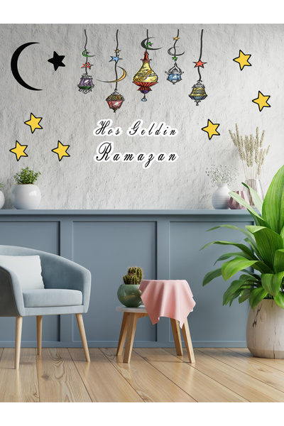 MAARS Hoş Geldin Ramazan, Renkli Ramazan Fenerleri Sarkıt Cam, Duvar Dekorasy...