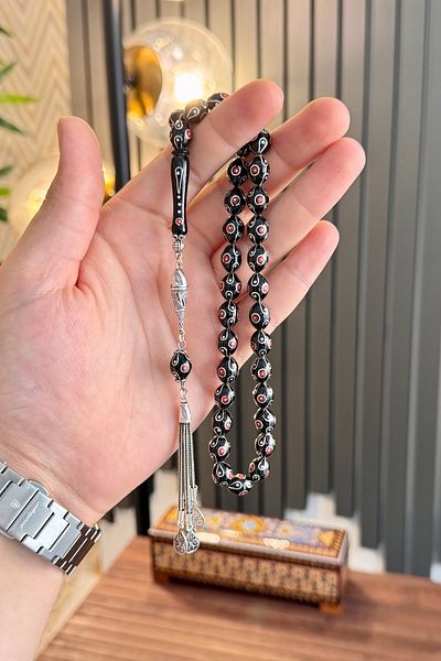 dergah tesbih Erzurum Oltu Stone Silver Eye Age Coral Ornament