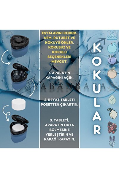 Saban Mavi, Şeftali Üçgen - Nem Alıcı Aparat + Rutubet Giderici Tablet (500 Gram)