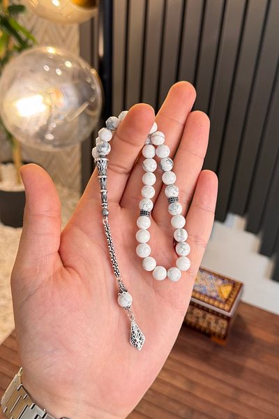 dergah tesbih Silver Design Howlite Rosary