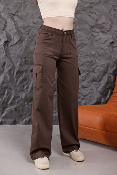 alanora Kadın Kargo Straight fit Yüksek Bel Geniş Paça Pantolon