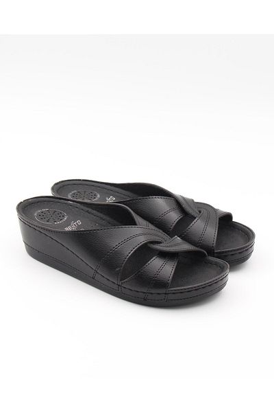 Nesil Shoes Γυναικείες παντόφλες Bento 15036 Black Wedge Heel Ανατομικές