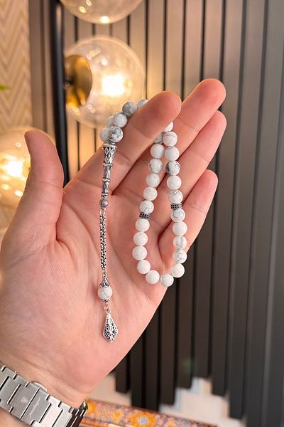 dergah tesbih Silver Design Howlite Rosary