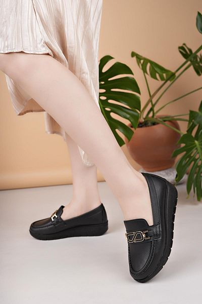 Nesil Shoes Neyna 1044 Black Wedge Heel Women's Shoes