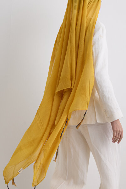 FENZA SCARF Tasseled 50% Cotton Brice Shawl - Yellow