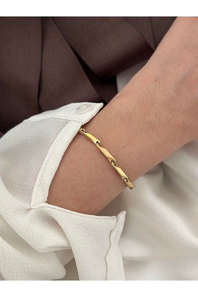 Vitastyle سوار من الفولاذ بسلسلة من الخيزران والألماس للجنسين بلون ذهبي على شكل بطيخ هيب هوب