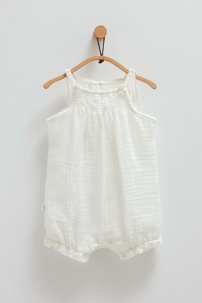 Caramell Little Girl Rope Strap Muslin Short Jumpsuit Ecru