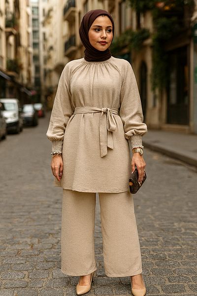 Neva Style Μπεζ Σετ Χιτζάμπ με Ζώνη 44691BEJ