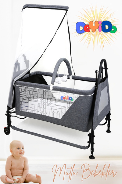 DeYiDo Elit Keten Lüks Portatif Sallanır Anne Yanı Sepet Hamak Beşik Cibinlik Oyuncak %100 Yerli Üretim