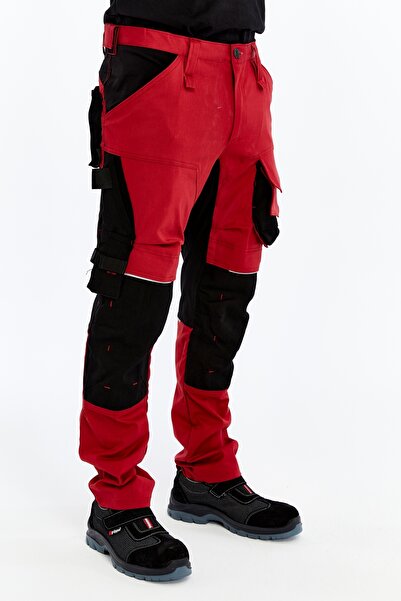 Uniprom İş Pantolonu San Marino Model 11 Cepli Full Likralı Diz Destekli Kırmızı
