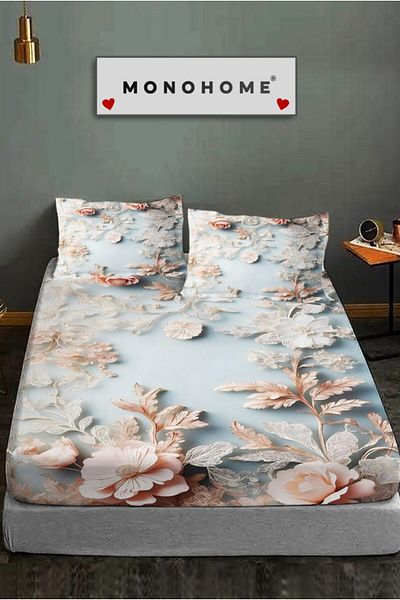 MonoHome 100% Cotton Fitted Sheet Special Design 5D Digital 60 Wire Flowers of Dream