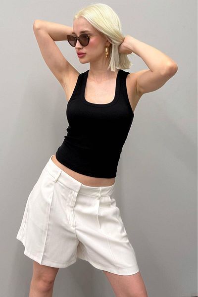 Seeh Black Ribbed Women's Basic Undershirt Sh245