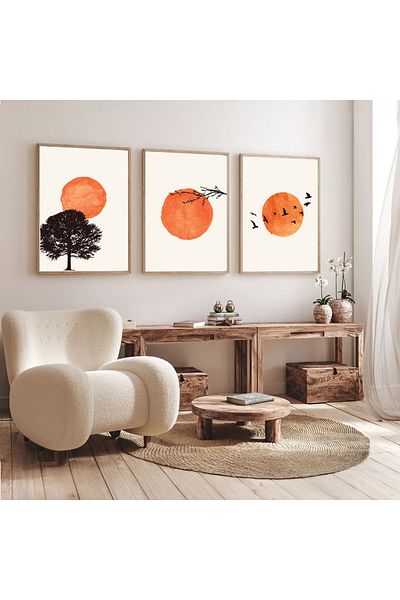 Dekorsiahome Комплект за рисуване с дървена рамка за хол/кухня от 3 части, Sunbirdes