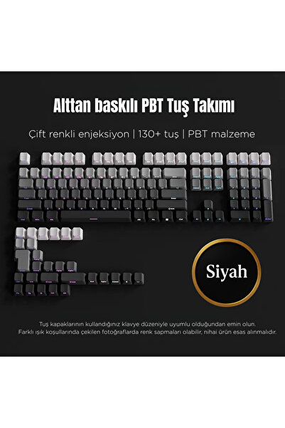 Leaven Mekanik Klavye Keycaps Seti- 130 Tuş PBT Çift Baskılı-Alttan Baskılı G...