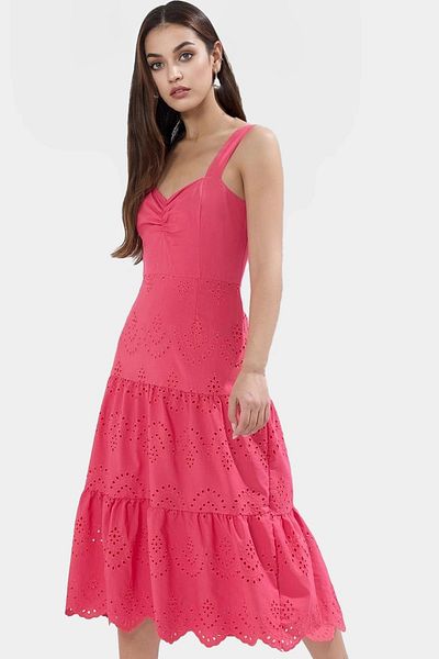 PayBuy Summer Brode Woven Midi Dress Skater Pattern Sleeveless Daily Comfortable and Stylish Perfect Fit