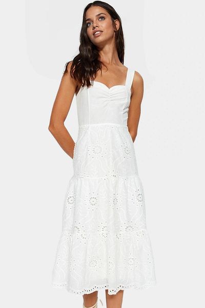 PayBuy Summer Brode Woven Midi Dress Skater Pattern Sleeveless Daily Comfortable and Stylish Perfect Fit