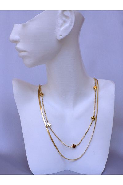 Store Double Chain Clover Steel Necklace