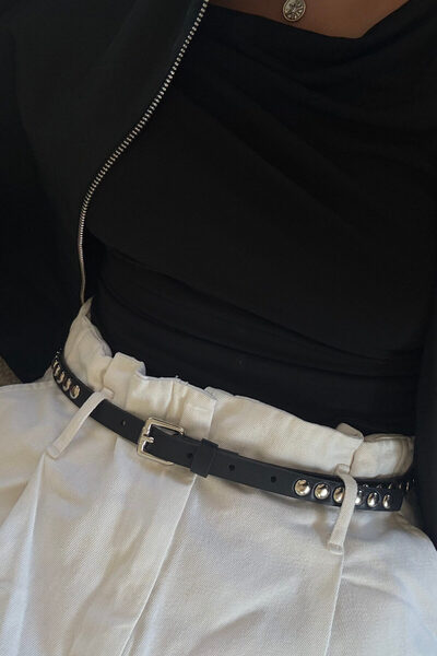 keisy حزام إيلينا أسود بإبزيم فضي