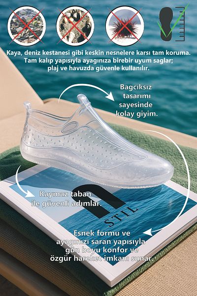 Nstil Sandale elegante pentru mare și piscină cu tălpi anti-alunecare - Rafting transparent fără sclipici Model 130