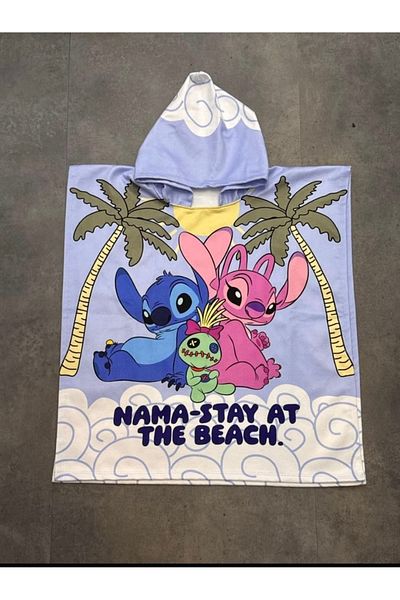 Arya Nisa Kids Κορίτσι Παιδί Ροζ-μπλε Χρώμα Island Character Printed Poncho Beach Towel Summer Season Holiday 1st Ποιοτικό βαμβάκι