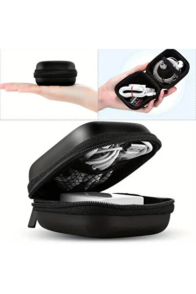 TATA CRAFT Siyah Koruyucu Sert Kulaklık Kablo Şarj Saklama Çantası Küçük Fermuarlı Düzenleyici