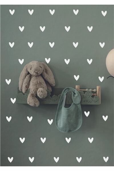 MAARS Beyaz Renk Şirin Kalp Figür Çocuk Odası Ev Dekor Sticker Seti