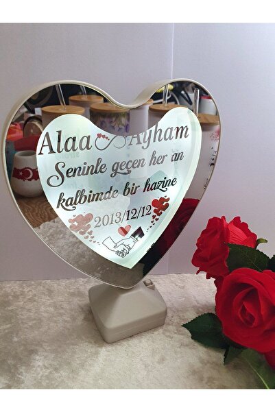 Alaa Butik Online Kişiye Özel Sihirli Kalpli Ayna USB ve Pil ile Çalışan Işık...