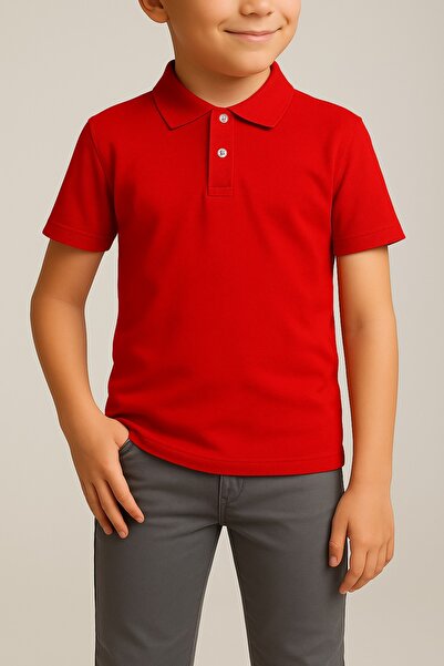 FATELLA Unisex Children's Youth Polo Collar Short Sleeve Normal Pattern Plain...