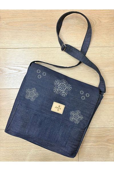 Trend Moda Laser Grinding Denim Messenger Bag with Zippered Shoulder Strap