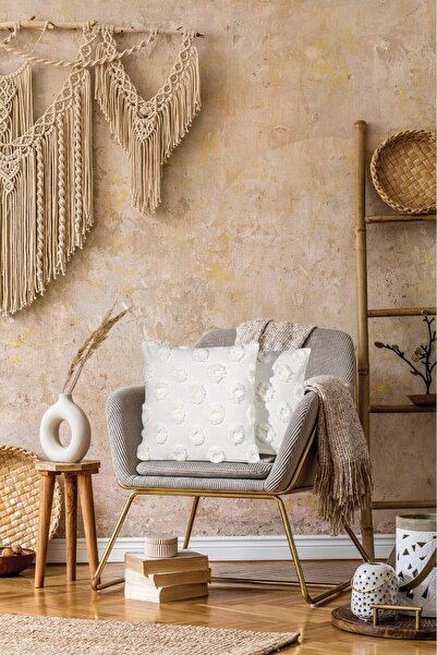 Erba kreasyon Husă de pernă decorativă cu model Punch 100% bumbac brodat alb