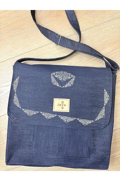 Trend Moda Laser Grinding Denim Messenger Bag with Zippered Shoulder Strap