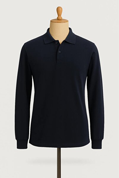 MODA Μπλουζάκι Unisex με γιακά πόλο, μακρυμάνικο, σε σκούρο μπλε