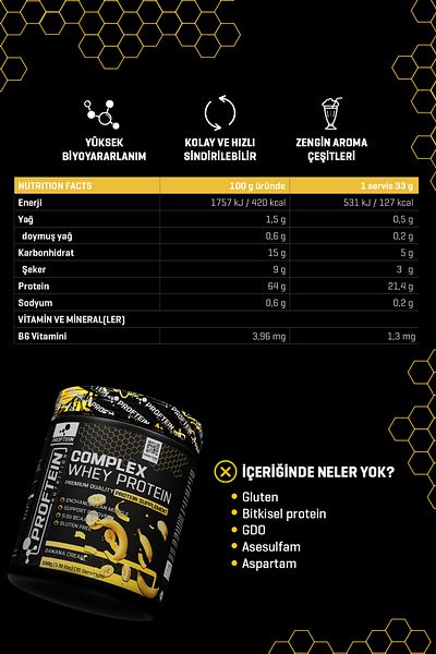 Proftein Nutrition Whey Complex Protein 500g 15 Servings Banana Flavored