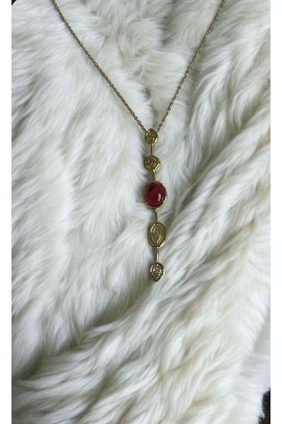 Giurose Red Stone Y Steel Women's Necklace